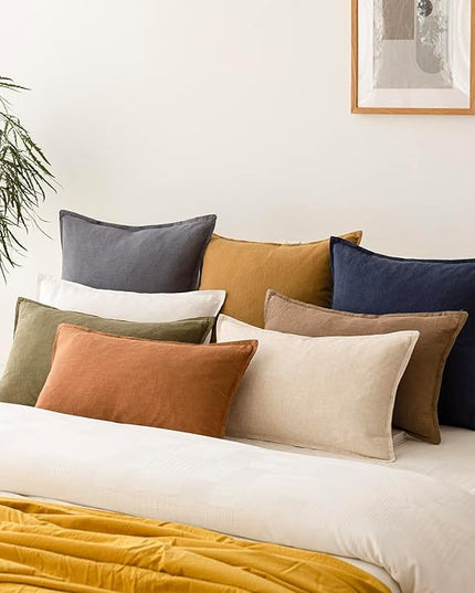 Foindtower Pack of 2, Decorative Linen Soild Throw Pillow Covers Soft Accent Cushion Case Boho Farmhouse Neutral Pillowcase for Couch Sofa Bedroom Living Room Home Decor 20 x 20 Inch Natural Beige
