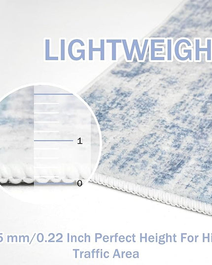 IOHOUZE Abstract Runner Rug 3x14 Ft Washable Runners for Hallways, Non Slip Kitchen Runner Printed Faux Wool Entryway Runner Indoor, Modern Abstract Floor Carpet for Hall Stair, Light Blue White