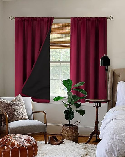 BGment 100% Blackout Curtains 45 Inches Length 2 Panels, Christmas Thermal Insulated Room Darkening Soundproof Window Curtains Panels for Kitchen, Each Drapes 42 Inches Wide, Burgundy Red