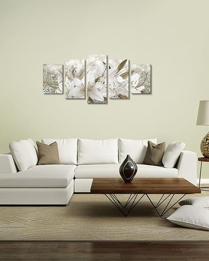 LUDUHU White Orchid Flowers Canvas Print - Abstract Floral Wall Art Painting Decor for Home Decoration Artwork Picture Bedroom (B,Oversize 40x20inch)