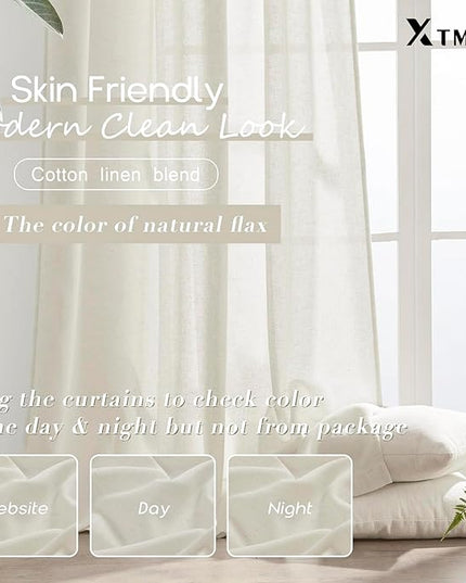XTMYI 105 Inch Curtains 2 Panels Set Custom Length Back Tab Linen Window Sheer Curtain Drapes for Living Room Bedroom,50x105 in Long,Cream(Ivory/Off White)