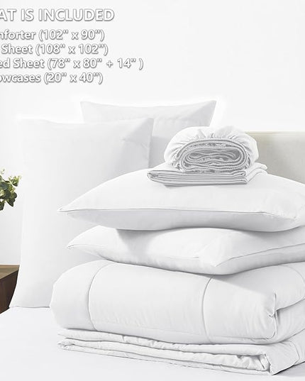 CozyLux King Size Comforter Set White, 7 Pieces Bed in a Bag, White Comforter King Size, All Season Bedding Sets with Stitch Quilted Comforter, Flat Sheet, Fitted Sheet, Pillowcases