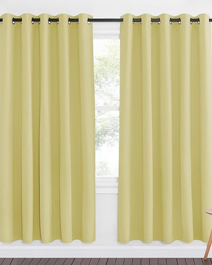 NICETOWN Paler Yellow Blackout Curtains for Bedroom 72 Inches Long, Thermal Insulated Room Darkening Grommet Window Curtains for Living Room Nursery, 66 inch x 72 inche, 1 Panel