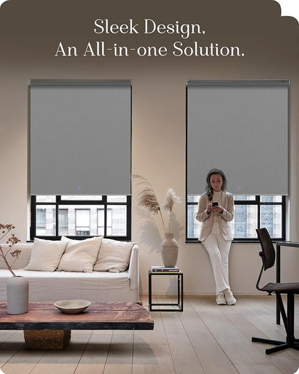 Graywind Smart Roller Shades 100% Blackout Window Blinds with APP Control Customized Automatic Shades for Home and Office(28" Wx72 H,Grey)
