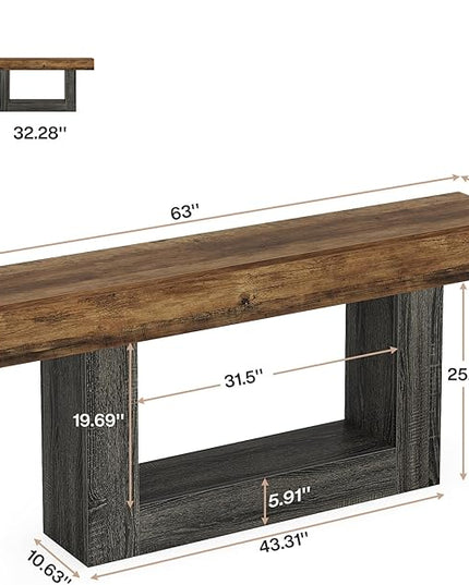 Tribesigns 63" Console Table, Farmhouse 2-Tier Entryway Table with U-Shaped Base, Narrow Long Wood Sofa Table Behind Couch Table for Living Room, Hallway, Foyer, Vintage Brown & Gray