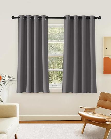 NICETOWN Grey Blackout Curtain 54 inches Long, Grommet Room Darkening Thermal Insulated Sound Reducing Solid Window Treatment for Bedroom/Kids Room, 1 Panel, W46 x L54