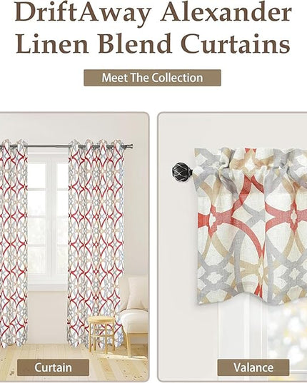DriftAway Alexander 100% Blackout Curtains for Living Room Linen Blend Pattern Match Thermal Insulated Room Darkening Geo Moroccan Mid Century Grommet Bedroom Drapes 2 Panels 52 x 63 Inch Linen Red