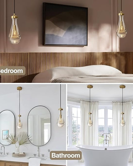 Raindrop Pendant Lights Set of 3, Pendant Lights Kitchen Island 3 Pack, Teardrop Glass Pendant Lights for Bedroom Bathroom, Island Lights, Chandelier for Living Room Hallway, Bulb Included