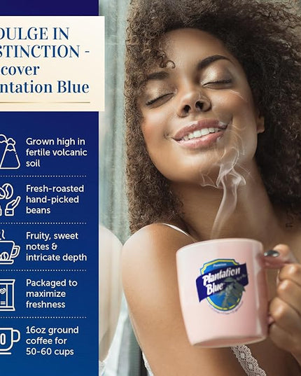 PREMIUM PLANTATION BLUE TRADITION CLASS EXPERIENCE 100% Jamaica Blue Mountain Coffee Medium Roasted and Ground (16oz)