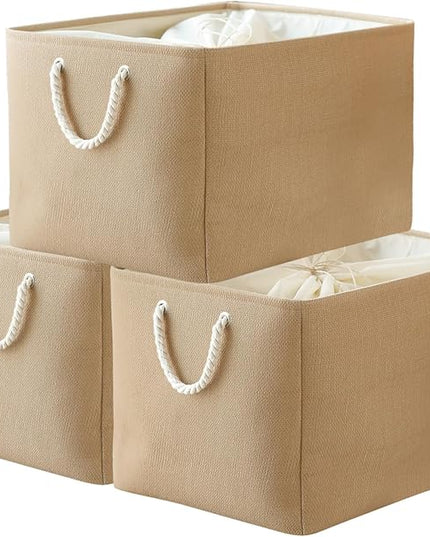 TheWarmHome Storage Bin for Shevles - Extra Jumbo 3Pack 20.5L×15.7W×13.8H inch Organization and Storage Basket for Organizing, Fabric Storage Cubes for Closet Shoe Linen Decorative (Beige)