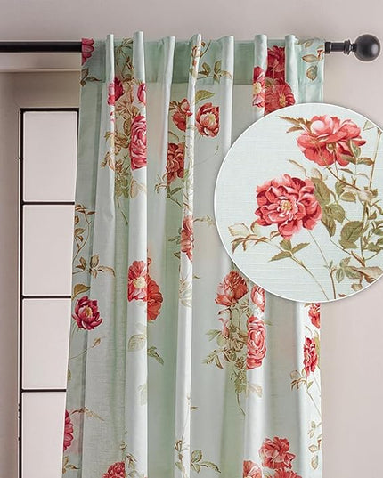 Maison d' Hermine Curtains for Living Room 100% Cotton 108 inch Length One Panel Light Filtering Curtains for Bedroom Windows with Rod and Loop Pockets Drapes (Villette Aqua, 50" W x 108" L)