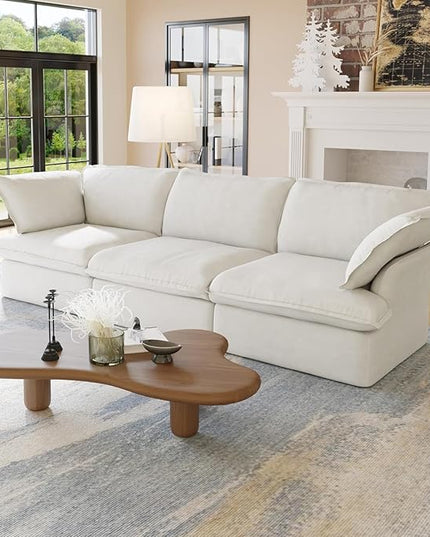 JACH Modern Modular Cloud Sectional Couch, 3 Seat Comfy Convertible Sectional Sofas Couches, Cushion Covers Removable, Two Corners and One Middle Sofa for Living Room (White)