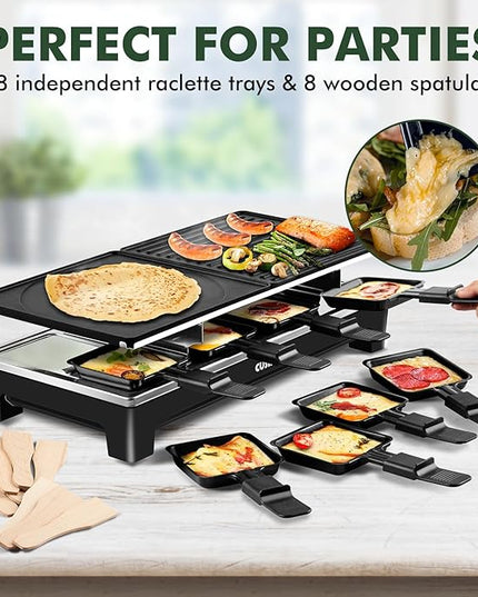 CUSIMAX Raclette Grill, Electric Grill, Reversible 2 in 1 Non-stick Grill & Griddle Plates, Portable Korean Grill with 8 Paddles & Shovels, Black New Model