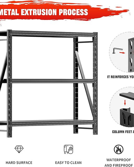 Heavy Duty Garage Shelves – Metal Shelving Unit with Adjustable 3-Tier Storage Shelves for Garage Organization, Industrial Shelving Rack for Heavy Duty Storage Needs16 D x50 W x48 H