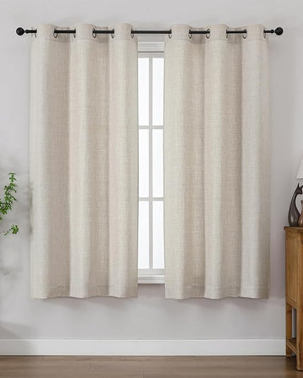 Chyhomenyc Curtains 63 Inch Length 2 Panels for Bedroom, Light Filtering Faux Linen Textured Living Room Curtain, Elegant Farmhouse Soft Grommet Window Drapes, 40Wx63L, 2PCS, Linen Color