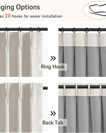 100% Blackout Shield Linen Look Textured Pinch Pleated Curtains Blackout Drapes 84 Inch Long 2 Panels Set, Faux Linen Blackout Curtains for Bedroom & Living Room, 40" W x 84" L, Beige