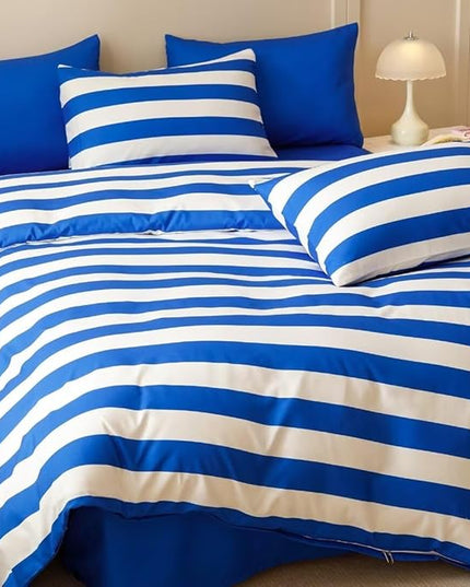 CLOTHKNOW Striped Comforter Set King 3Pcs Blue White Bedding Comforter Sets Blue White Stripes Comforter King All Season Lightweight Bed Set King