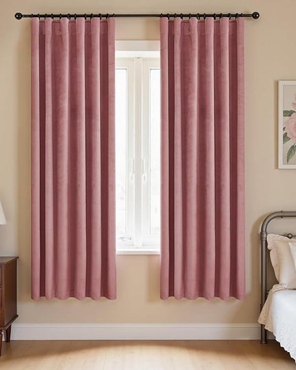 KOUFALL 52x63 Inch Length Dusty Rose Back Tab Velvet Curtains