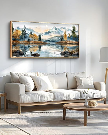 ERQINHUA Large Canvas Wall Art for Living Room Wall Decor for Bedroom Office Mural Abstract Watercolour Paint Tree Lakeside Landscapes Picture Artwork Home Decor Ready to Hang Wood Framed 24x48 In