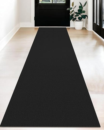 KOZYFLY Long Runners for Hallways 2x12 ft Washable Kitchen Runner Non Slip Rubber Backed Hallway Rugs Cotton Entryway Runner Rug Floor Carpet for Indoor Hall, Backdoor, Kitchen, Black/Dark Grey