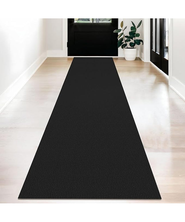 KOZYFLY Long Runners for Hallways 2x12 ft Washable Kitchen Runner Non Slip Rubber Backed Hallway Rugs Cotton Entryway Runner Rug Floor Carpet for Indoor Hall, Backdoor, Kitchen, Black/Dark Grey