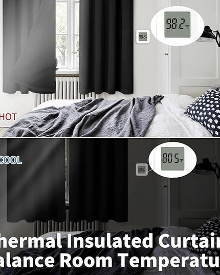 BGment Thermal Insulated 100% Blackout Curtains for Bedroom with Black Liner, Double Layer Full Room Darkening Noise Reducing Rod Pocket Curtain (52 x 63 Inch, Black, 2 Panels)