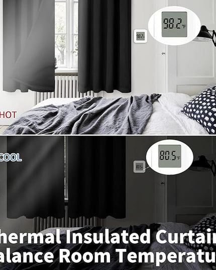BGment Black Blackout Curtains for Living Room 108 Inch Long, Extra Long Thermal Insulated 100% Room Darkening Soundproof Energy Saving Rod Pocket Window Curtains, 2 Panels, Each Panel 52 Inch Wide