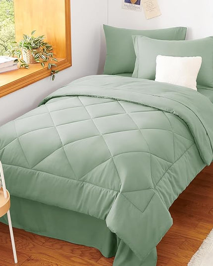 CozyLux Twin Comforter Set with Sheets Sage Green - 5 Pieces Bed in a Bag Twin, All Season Bed Set for Girls and Boys, Bedding Set with Down Alternative Comforter, Sheets, Pillowcase & Sham
