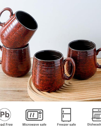 HASENSE Ceramic Coffee Mugs Set of 4, 8 oz Small Coffee Cups, Porcelain Mug with Handle for Espresso, Tea, Milk and Cocoa, Ideal for Mother's Day Christmas Gift, Dishwasher & Microwave Safe, Red