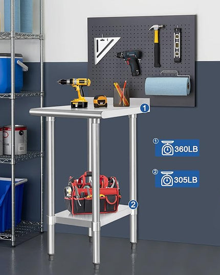 HARDURA Stainless Steel Commercial Work Table Prep Work Metal Table 24×18 Inches with Undershelf and 2" Backsplash Heavy Duty NSF 430 for Kitchen Food Prep