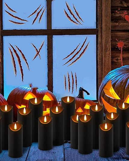 24 Pack Halloween Decoration Flickering Flameless Candles, Battery Operated LED Pillar Candles with Remote Control and Timer.for Home Decor (D2.2 xH 5" 6" 7" Black)
