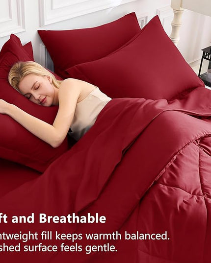 CozyLux King Size Comforter Set Dark Red - 7 Pieces Bed in a Bag King, Luxury Soft Bed Set for All Seasons, Bedding Set with Down Alternative Comforter, Sheets, Pillowcases & Shams