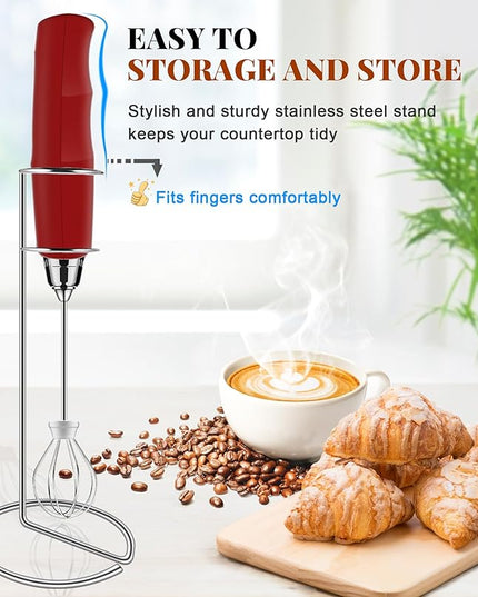 YUSWKO Milk Frother Handheld for Coffee with Stand, Rechargeable Drink Mixer with 3 Heads 3 Speeds Electric Coffee Frother Whisk, Gift for Many Occasions and Festival