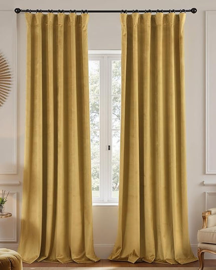 KOUFALL 102 Inch Extra Long Velvet Traverse Rod Curtains for Living Room,Gold Luxury Semi Blackout Glam Curtains for Bedroom Dining Room