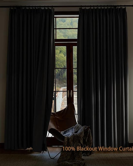 Textured Linen Pencil Pleated 100% Blackout Curtains for Bedroom/Living Room Blackout Curtains 120 Inches Long, Energy Saving Window Treatment Curtains,72Wx120Lx2,Grey