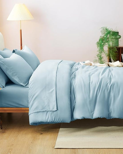 CozyLux King Size Comforter Set Light Blue, 7 Pieces Bed in a Bag King Comforter Set with Sheets, Bedding Set with Down Alternative Comforter, Fitted Sheet, Flat Sheet, Pillow Shams and Pillowcases