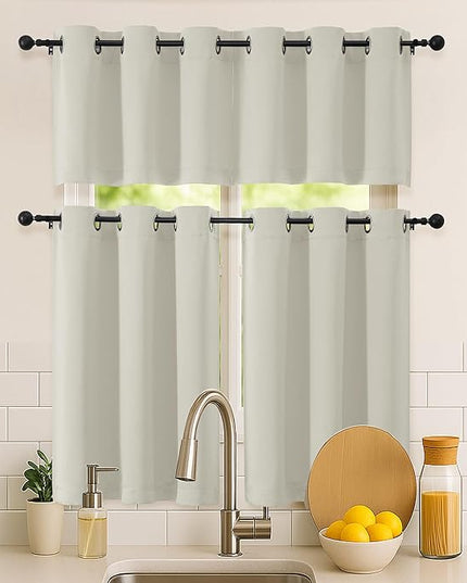 Simplebrand Natural Short Kitchen Curtains 24 Inch Length 2 Panels Set, Small Windows Room Darkening Curtain for Bathroom, Cabinet, Basement, RV Camper, Thermal Insulated Short Drapes, 40 x 24 Inch