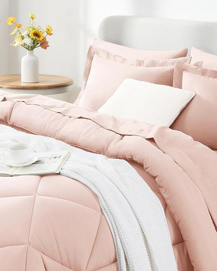 CozyLux Full Size Comforter Sets Blush Pink - 7 Pieces Bed in a Bag Full, Luxury Soft Bed Set for All Seasons, Bedding Set with Down Alternative Comforter, Sheets, Pillowcases & Shams