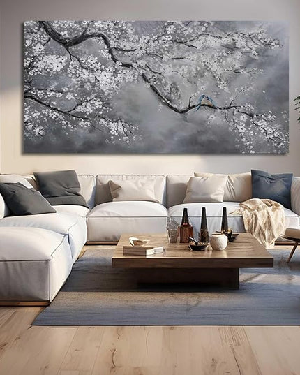 Artexist Canvas Wall Art/Grey Wall Decor 29"x58"/ Plum Blossom Oil Paintings/Large Artwork Wall for Living Room Bedroom Office Kitchen Home Decoration