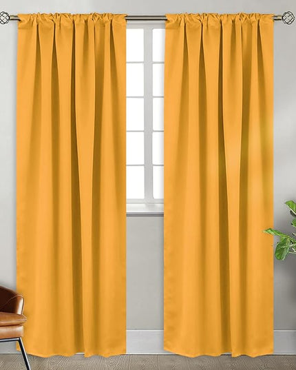 BGment Rod Pocket and Back Tab Blackout Curtains for Bedroom - Thermal Insulated Room Darkening Curtains for Living Room, 2 Window Curtain Panels (42 x 84 Inch, Mustard Yellow)