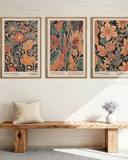 ANHUIB Floral Wall Art 16x24 Inch Large Vintage Botanical Wall Decor Retro Floral Blossom Paintings Modern Plant Art Prints Set of 3 for Living Room Bedroom Office