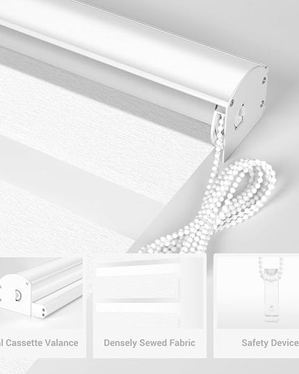 Zebra Blinds for Windows Custom Size Light Filtering Roller Shades Privacy Dual Light Control Dual Layer Easy to Install for Home Custom Size White