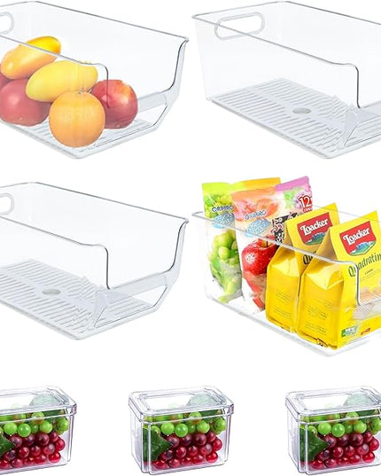7Pcs Clear Plastic Storage Bins, Refrigerator Organizer Bins with Handles, Freezer Organizer Clear Organizing Bins, BPA-Free Fridge Storage Containers for Fridge, Freezer, Cabinet, Kitchen, Pantry