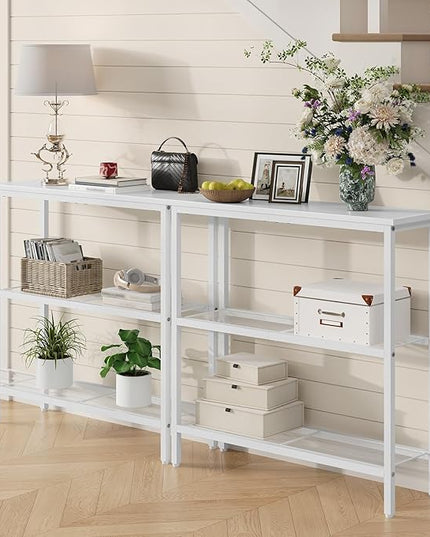 HOOBRO 29.5" Narrow Console Table, 3-Tier Entryway Table, Thin Sofa Table with Shelves, Side Table, Display Table, for Hallway, Entrance, Living Room, Bedroom, White WW73XG01