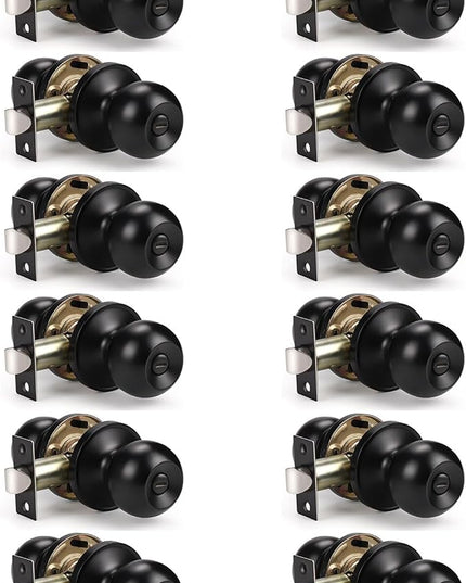 KNOBWELL 12 Pack Matte Black Privacy Door Knobs, Bed and Bath Door Lockset, Interior Door Knob
