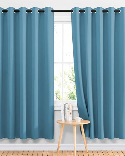 NICETOWN Blackout Curtains Panels for Window - Window Treatment Thermal Insulated Solid Grommet Blackout Drapes for Bedroom (Teal Blue, Double Panels, 66 by 72 Inch)