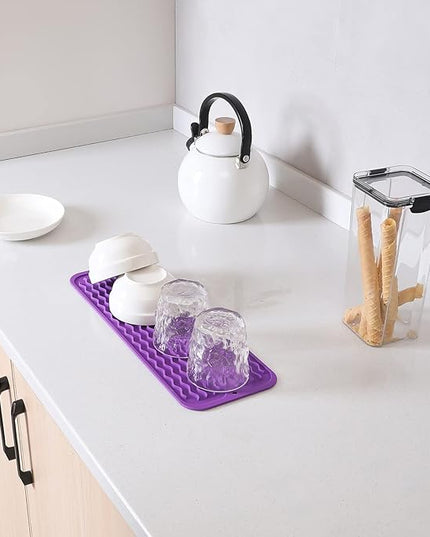 Silicone Dish Drying Mat for Multiple Usage,Easy clean,Eco-friendly,Heat-resistant Silicone Mat for Kitchen Counter,Sink,Bar,Bottle,or Cup Purple M 17 inches x 6 inches