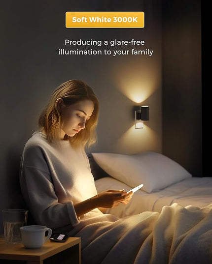 L LOHAS LED Night Light Plug in, 4 Pack, Dimmable Night Lights Plug into Wall, Light Sensor Nightlight, Soft White 3000K with Black Shade, Plug in Nightlights for Hallway Bathroom Kitchen Bedroom