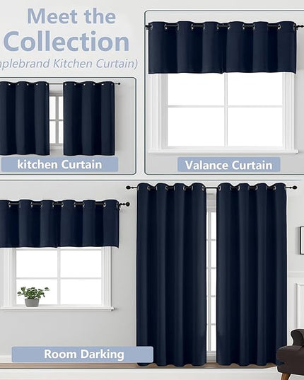 Simplebrand Navy Blue Short Kitchen Curtains 24 Inch Length 2 Panels Set, Small Windows Room Darkening Curtain for Bathroom, Cabinet, Basement, RV Camper, Thermal Insulated Short Drapes, 40 x 24 Inch