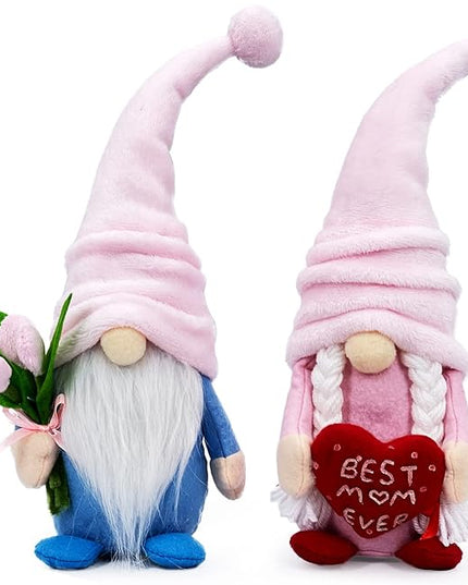 Lovinland Mothers Day Plush Couple Gnomes Decorations for Mom - Best Ever Gifts for Mom Who Have Everything from Daughter Son - Spring Tulips Gnomes Decor